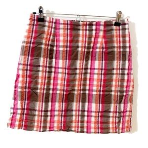 Bass 100% Cotton Preppy Madras Plaid Fully Lined Mini Skirt Summer Seersucker